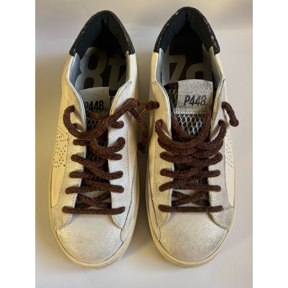 P448 You Can Surf Later Leather Sneakers ~ Dusty Silver ~ Size 38/8